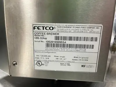 Used Fetco Used Fetco CBS-32Aap Stainless Dual Coffee Brewer Machine 220V Coffee Equipment Illinois US | Falcon Restaurant Supply #1375676