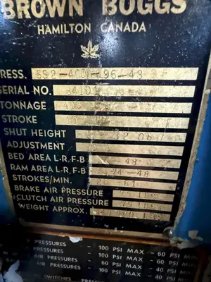 1985 BROWN & BOGGS SS2-400-96-48 Straight Side Mechanical Stamping Presses | Rygate LLC (4)