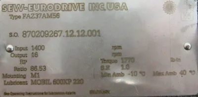 NEW SEW EURODRIVE FAZ37AM56 GEAR REDUCER 86.53:1