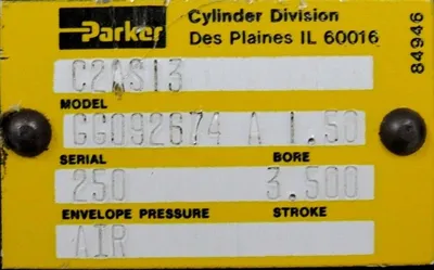 USED PARKER C2AS13 CYLINDER BORE 1.50 STROKE 3.500