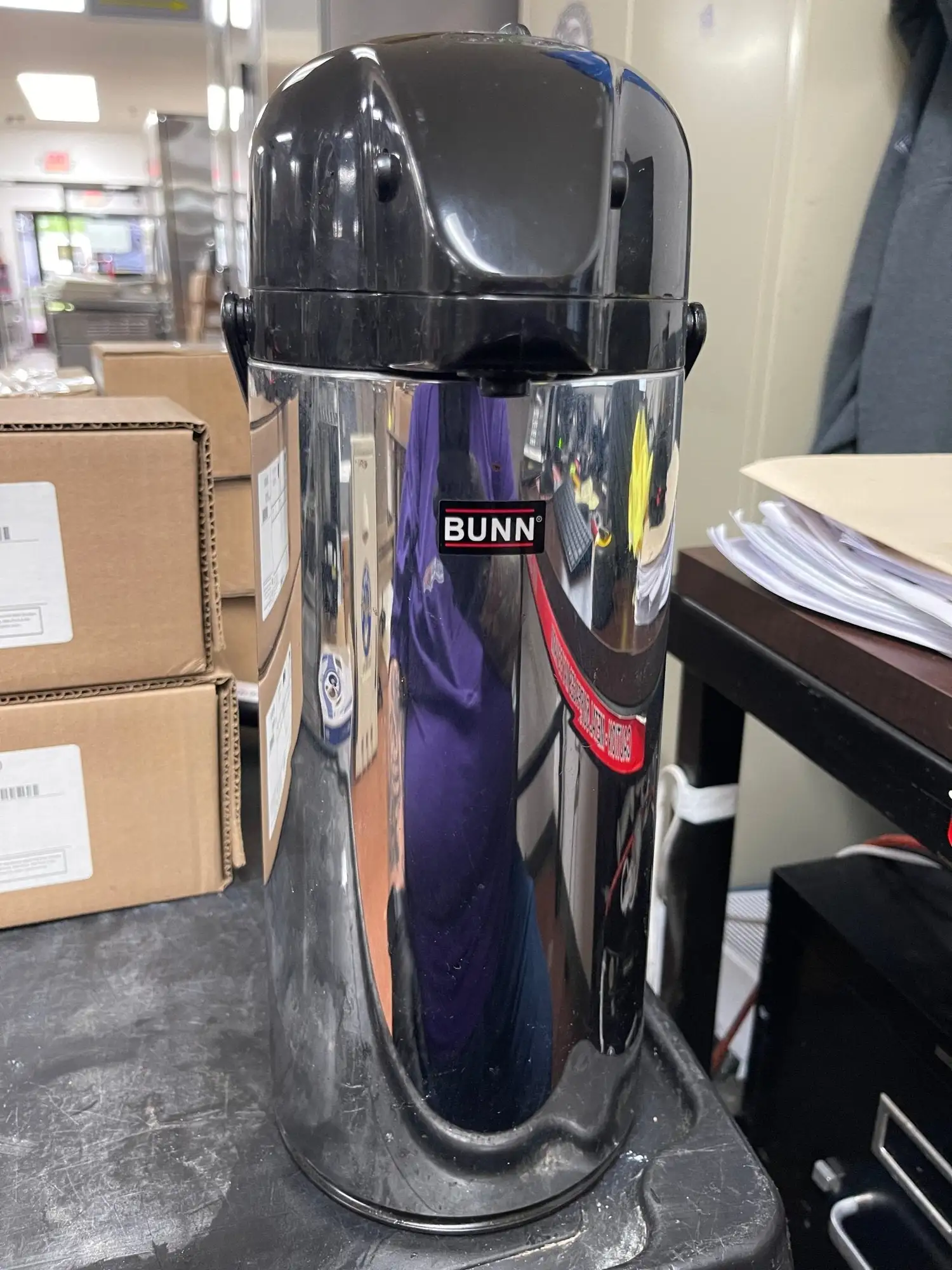 Used Bunn Used Bunn 28696.0002 Push Button Airpot Coffee Server Dispenser 2.15 Liter Beverage Dispensers Illinois US | Falcon Restaurant Supply #1375688