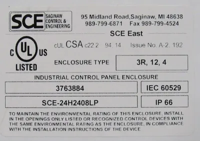 NEW SAGINAW CONTROL & ENGINEERING SCE-24H2408LP ENCLOSURE 24x24x8 3763884