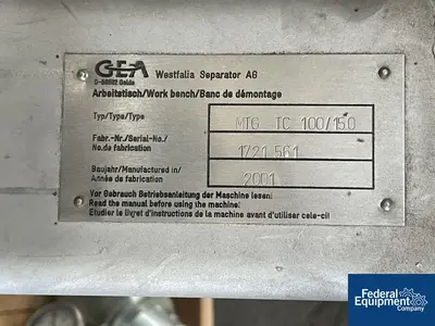NEW GEA Westfalia GEA Westfalia Solid Bowl Disc Centrifuge, Model TC100-01-006
