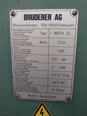 20 TON BRUDERER MODEL #BSTA20 4-POST HIGH SPEED PRESS: STOCK #19218