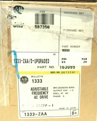 NEW ALLEN BRADLEY 1333-ZAA ADJUSTABLE FREQUENCY AC DRIVE SER.D+ 1333ZAA
