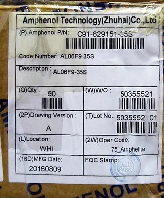 Amphenol C91-629151-35S Amphe-Lite Connectors Drwg Ver.A New NIB