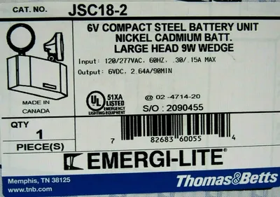 NEW THOMAS & BETTS JSC18-2 EMERGENCY LIGHT 6V JSC182