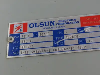 Olsun 742B S-69719-1 Dry Type Enclosed Reactor 2.8 KVAR 160A 90 UHY 50/60Hz 3PH