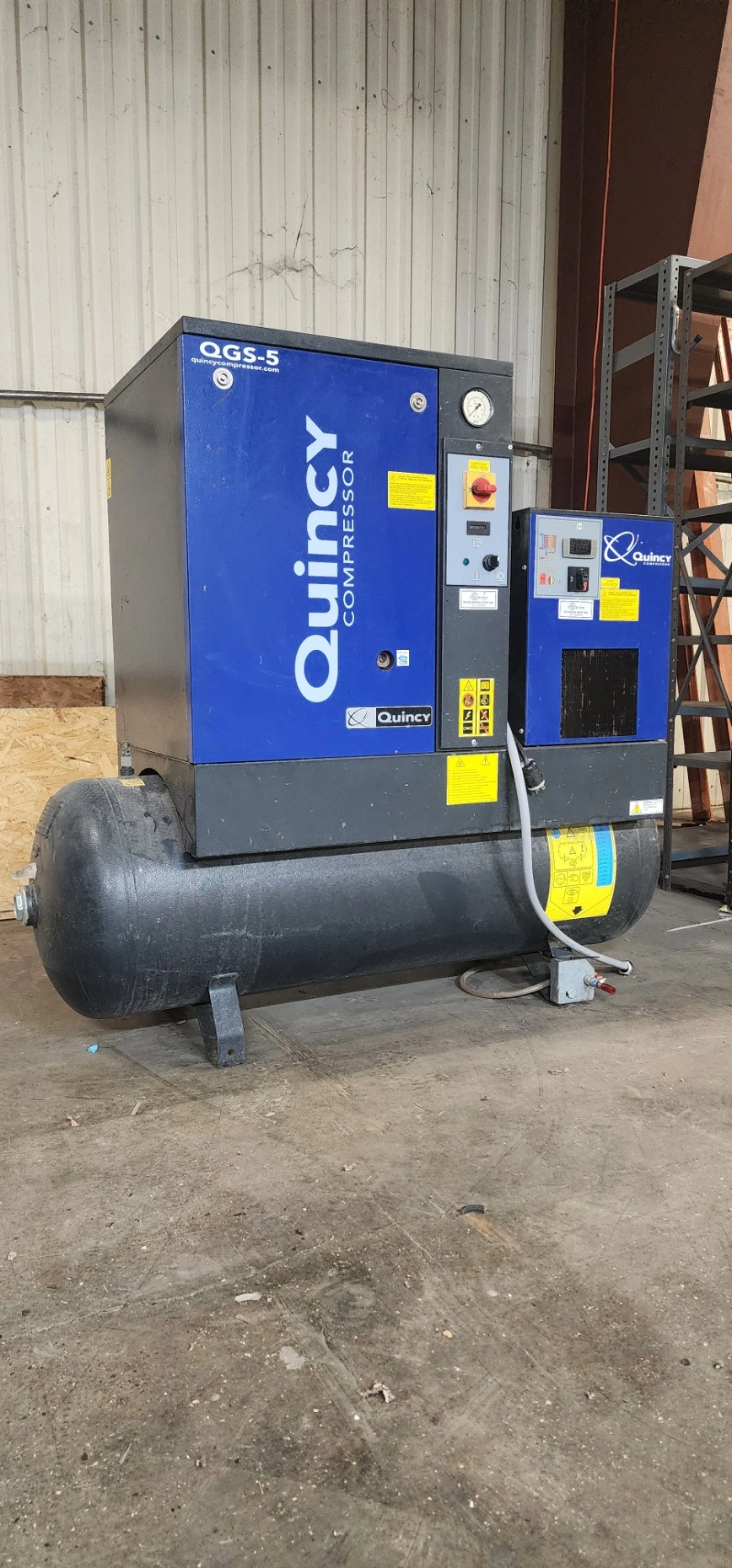 Quincy QGS-5 Rotary Screw Air Compressor, Excellent Condition - 18.1cfm w/integrated air dryer!