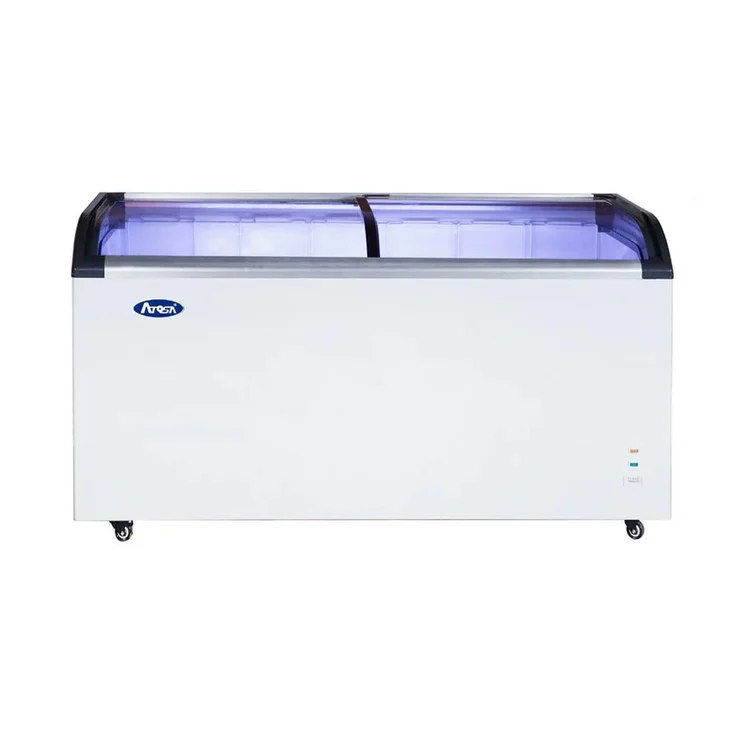 New | in-Stock Atosa New Atosa MMF9113 Angle Curved Top Chest Freezer (Glass Arc Lid), 12 Cu Ft Display Freezers Illinois US | Falcon Restaurant Supply #1375250