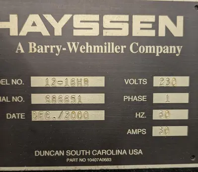 USED 2000 HAYSSEN 12-16HR