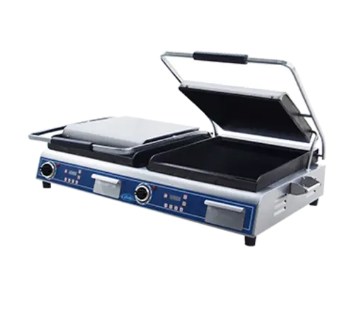 Globe GSGDUE14D Deluxe Double Sandwich Grill with Smooth Plates - Dual 14" x 14" Cooking Surfaces - 208/240V, 7200W