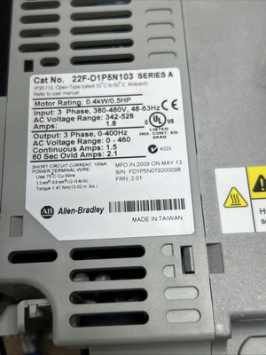 Used Allen-Bradley 22F-D1P5N103 Variable Speed Drives Indiana US | J&J Industrial Supply #501984