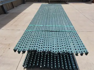 Interlake 12' x 24" Teardrop Pallet Racking Upright 3x3" Leg 23900Lb Green