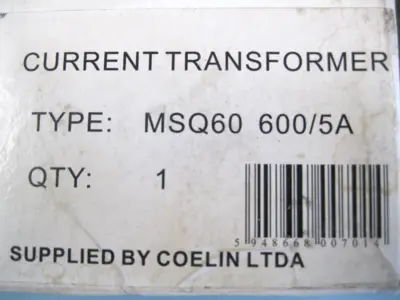 NEW MSQ60 Current Transformer Class 1 Ratio 600/5A Unbranded Old Stock D3