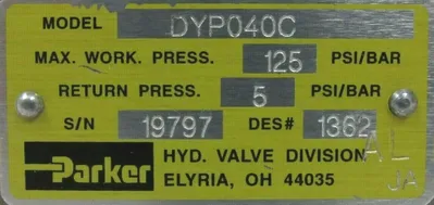NEW PARKER DYP040C SERVO VALVE MODEL 10-PS 125PSI
