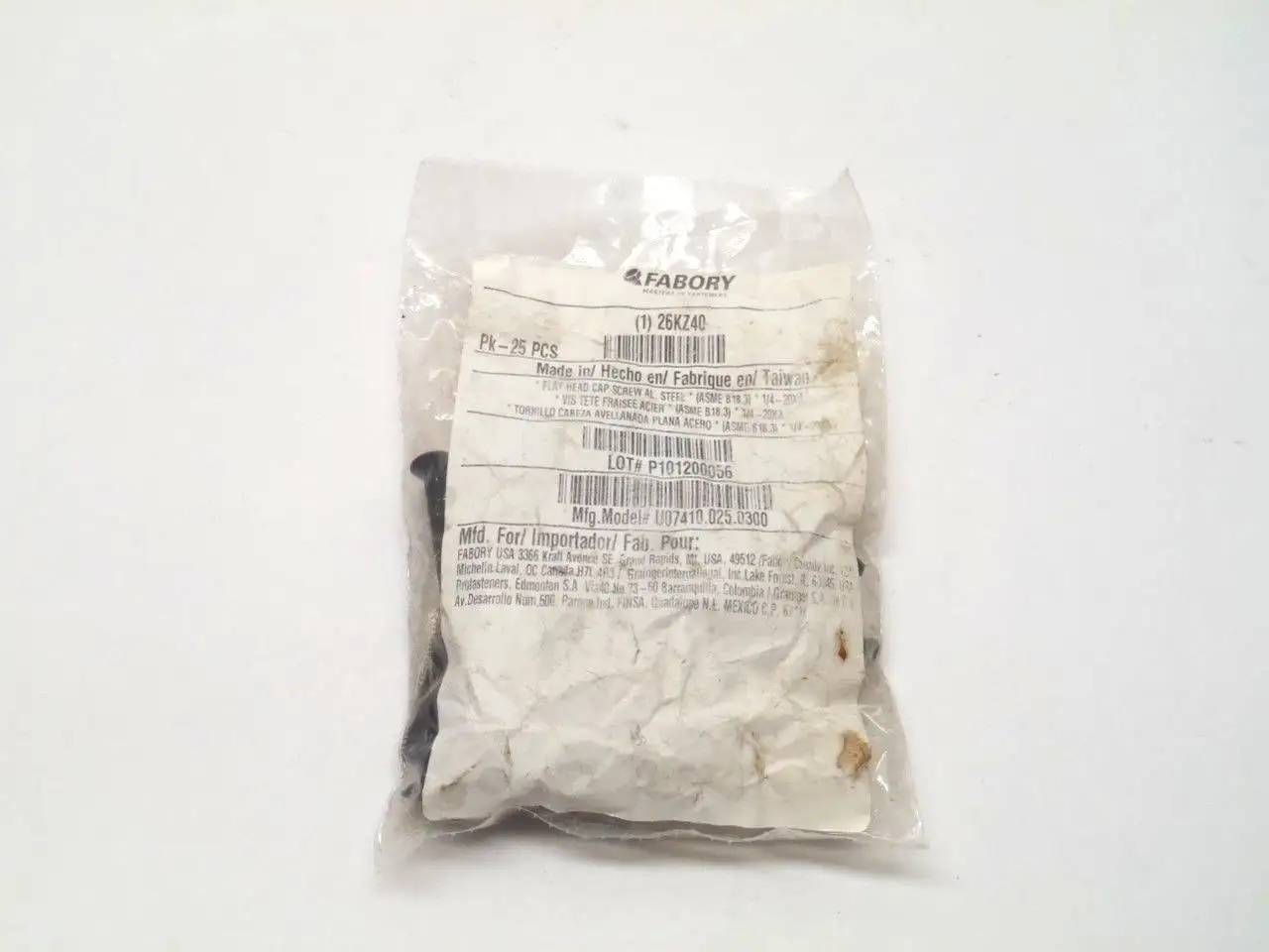 USED FABORY FLAT HEAD CAP SCREW ALLOY STEEL 1/4"-20X3" 25