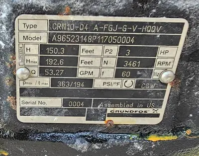 USED GRUNDFOS CRN10-4-A-FGJ-A-V-HQQV