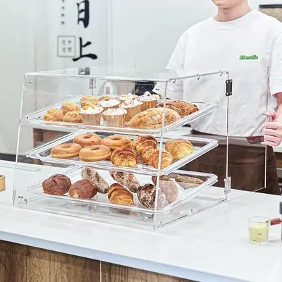 Pastry Display Case, 3-Tier Commercial Countertop Bakery Acrylic Display Case - 20.7" wide