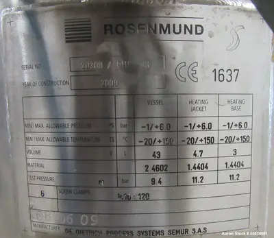 Used ROSENMUND RGFD 0.05- Nutsche Filters Illinois US | Aaron Equipment #84962