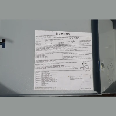 Siemens 100 Amp Fusible Disconnect