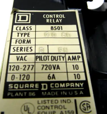 NEW SQUARE D 8501G080 CONTROL RELAY SERIES D 120-60 / 110/50