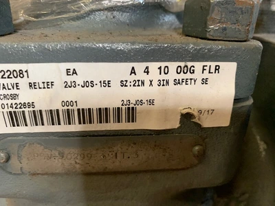 2x3 Crosby Safety Relief Valve 2J3-JOS-15E , Rebuilt Storeroom Spare