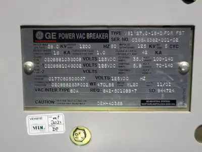 25kV 1200A 3ph Switchgear Unit w/ Power Vac Breaker VB1 27.0-16-0
