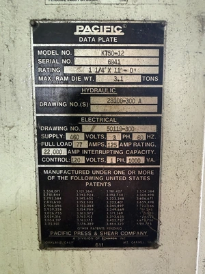 USED 1976 PACIFIC K750-12 PRESS BRAKE
