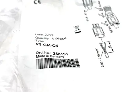 258191,V3-GM-Q4 | Pepper+Fuchs V3-GM-Q4 Female Connector, Field Attachable M8 3-Pin 258191 - New