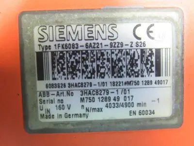 ABB Siemens 3HAC8279-1 160V 4033/4900RPM Servo Motor 1FK6083-6AZ21-9ZZ9-Z S26