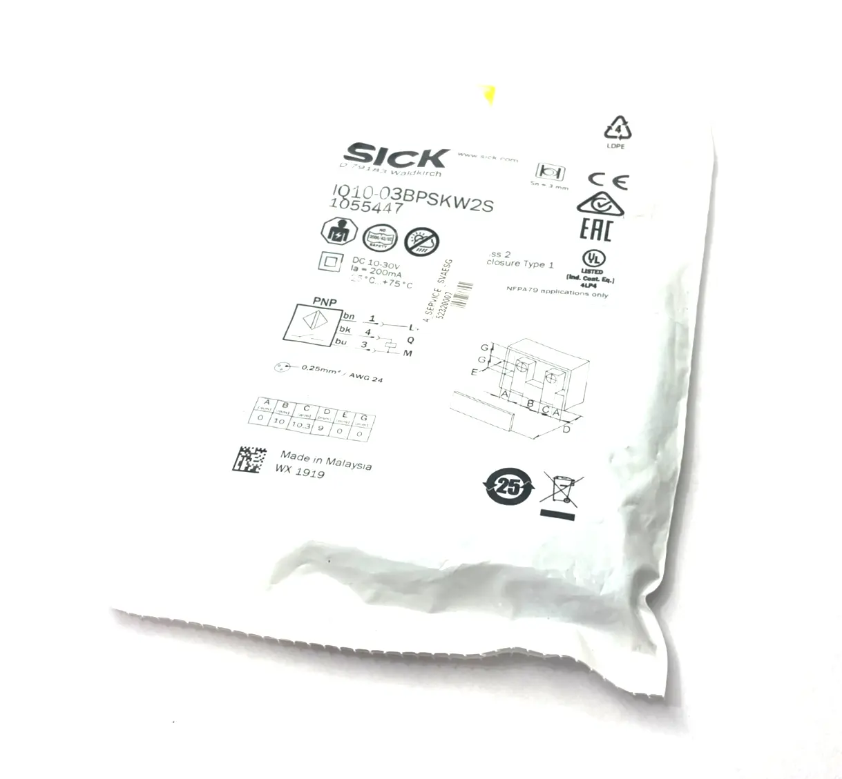 IQ10-03BPSKW2S, 1055447 | Sick IQ10-03BPSKW2S Inductive Proximity Sensor 1055447 - New