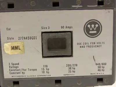 Westinghouse 277A459G01 Motor Starter 600V 90A 50 Hp 110V Coil 6 Pole 2 Speed