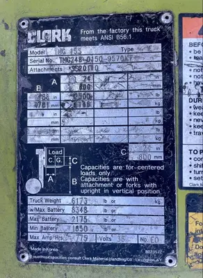 Used 2001 CLARK TMG15S 3-Wheel Sit down Electric Counterbalance Forklifts Texas US | TB Forklifts #1275011