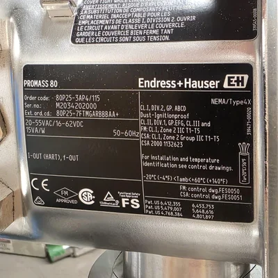 Promass Flow Meter  Electromagnetic 80P25-34p4/115 Hendress Hauser #  3917