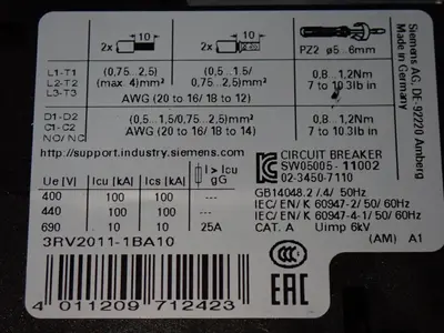 USED SIEMENS 3RV20111BA10