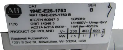ALLEN BRADLEY 194E-E25-1753 DISCONNECTOR SWITCH 194EE251753 NEW, SURPLUS
