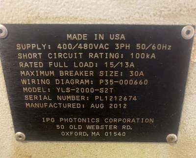 IPG / YTTERBIUM YLS-2000-S2T LASER POWER SUP