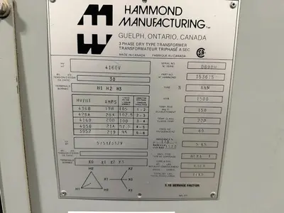Hammond Power 1500 KVA DRY TYPE TRANSFORMER 4160 HV 575Y/332V LV WITH GE-AKD-8