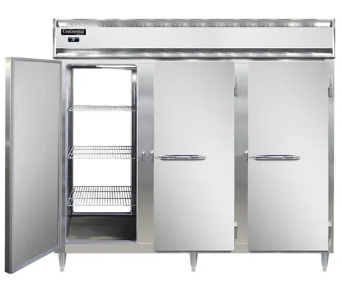 Continental D3RENSAPT 85 1/2" Three Section Pass Thru Refrigerator, (6) Left/right Hinge Solid Doors, Top Compressor, 115v