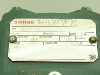 Dodge 079163-10-DM Gearbox 3.4:1 Speed Reducer 3HP 515rpm 56C Inline Gear Box