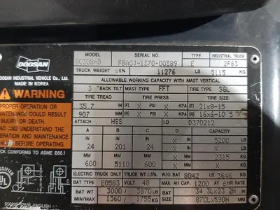USED 2013 DOOSAN BC30S-5 – 6000 LB. FORKLIFT