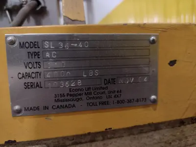 USED ECONO LIFT #SL36-40 HYDRAULIC DOUBLE ROLLER TOP STYLE LIFT TABLE, 110V: STOCK #20955
