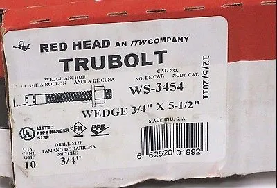 BOX OF 10 NEW REDHEAD WS-3454 WEDGE ANCHORS WS3454