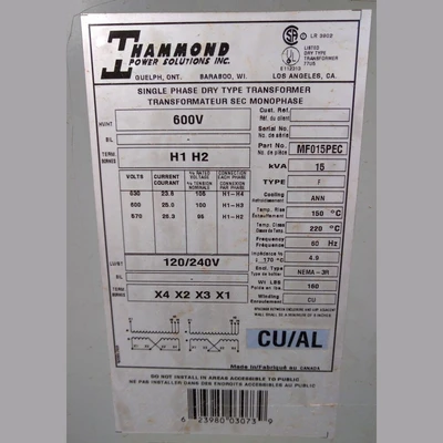 Hammond 15 kVA Transformer