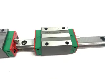 USED HIWIN LINEAR GUIDEWAY BLOCK AND RAIL, 2-BLOCKS, 300MM RAIL