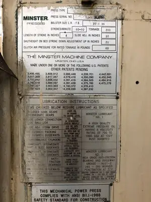 USED MINSTER MINSTER S1-200-30-36 PRESS