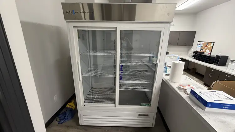 Used American Biotech Supply Double Sliding Glass Door Refrigerator Lab Refrigerators Texas US | PT Medical Technologies #1458674