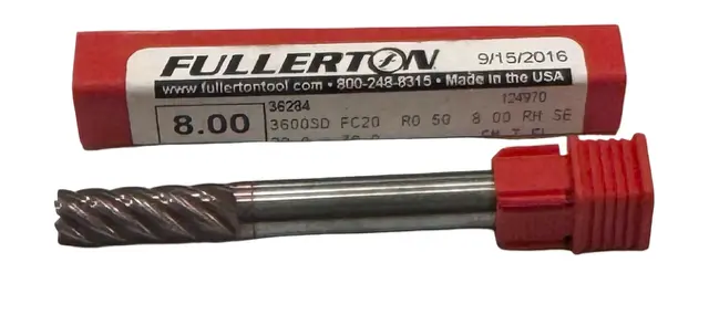 Fullerton 8mm Carbide End Mill 0.50mm Radius 7 Flute FC20 Coated