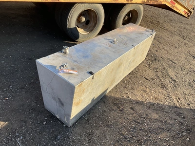 Buechler and Sons 100 gallon aluminum fuel tank, used, approx 74”L x 17-3/4” x 20”T
